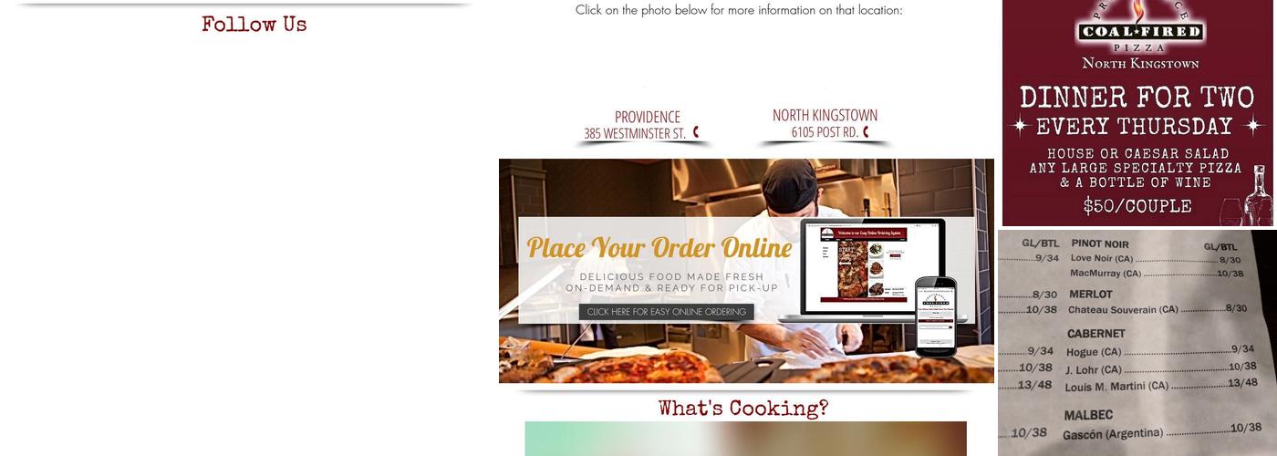 Providence Coal Fired Pizza Menu