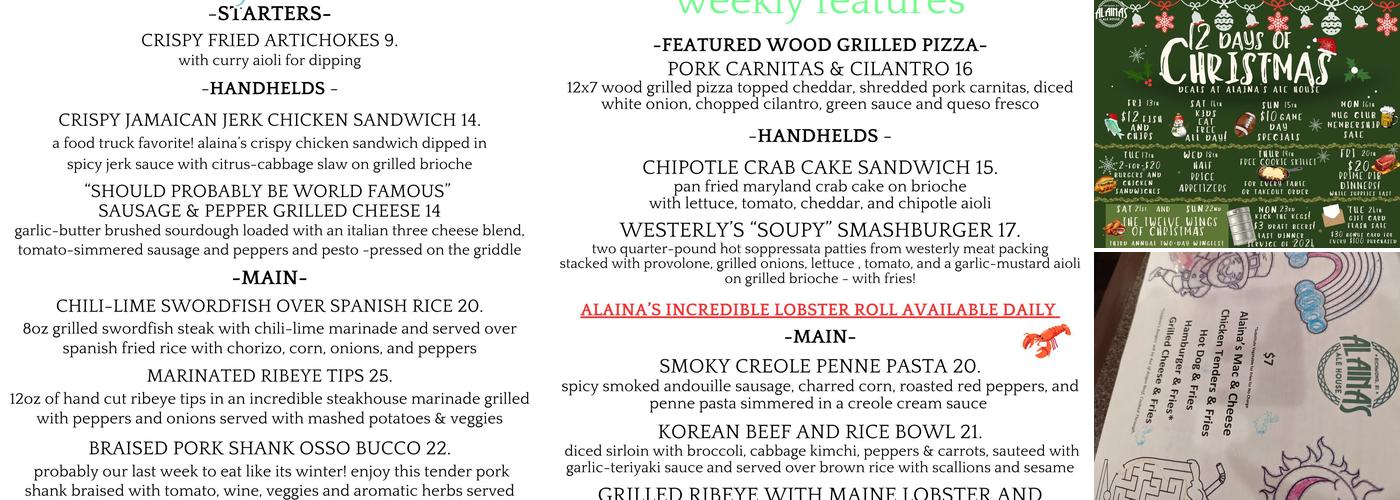 Alaina’s Ale House Menu