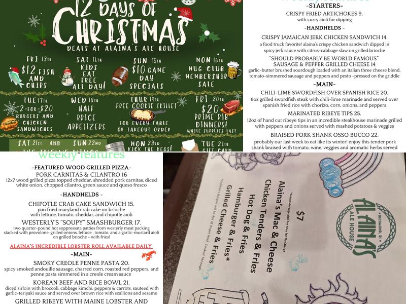 Alaina’s Ale House Menu