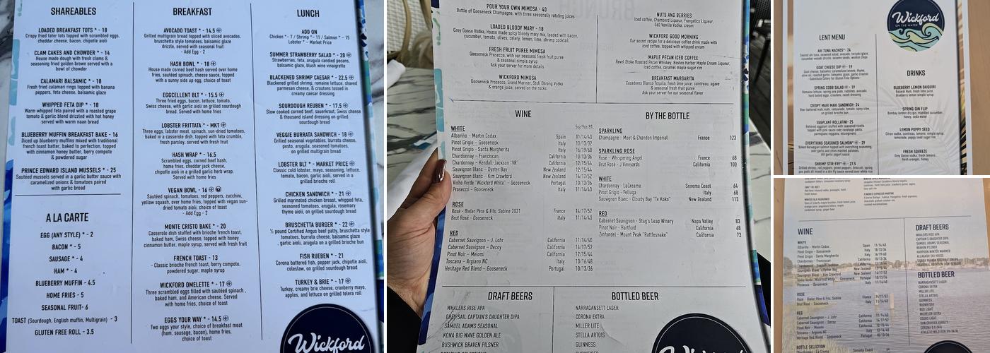 Wickford on the Water Menu