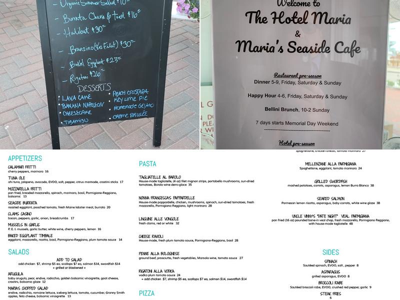 Maria's Seaside Cafe Menu