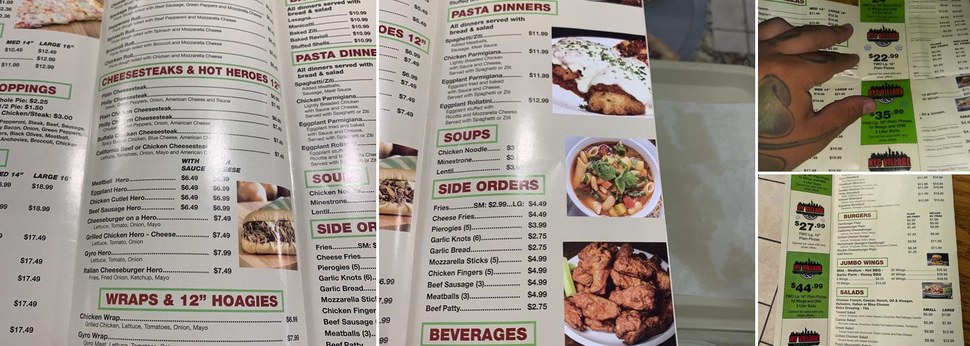 NYC Village Pizza Menu