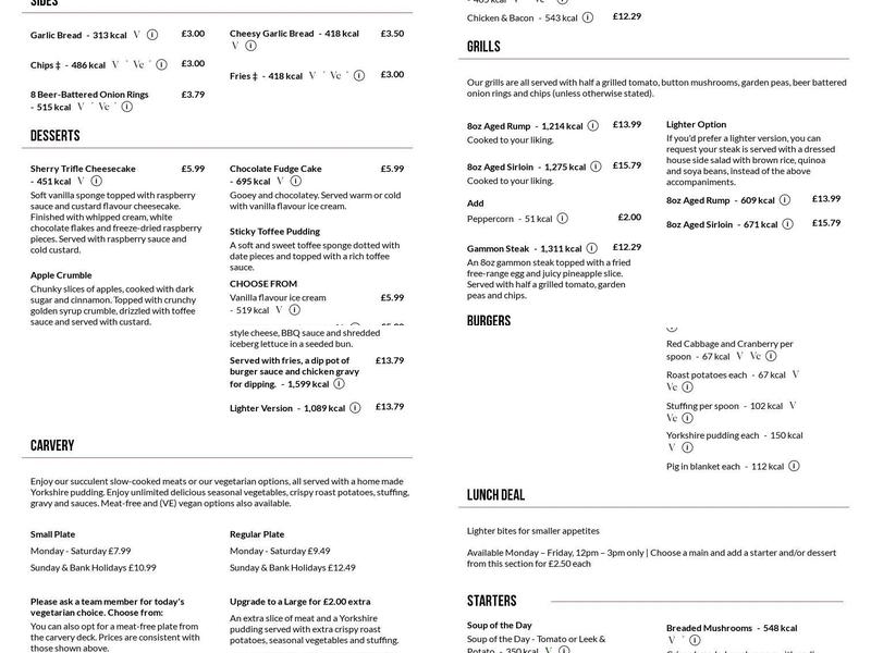 Coopers Carvery Menu