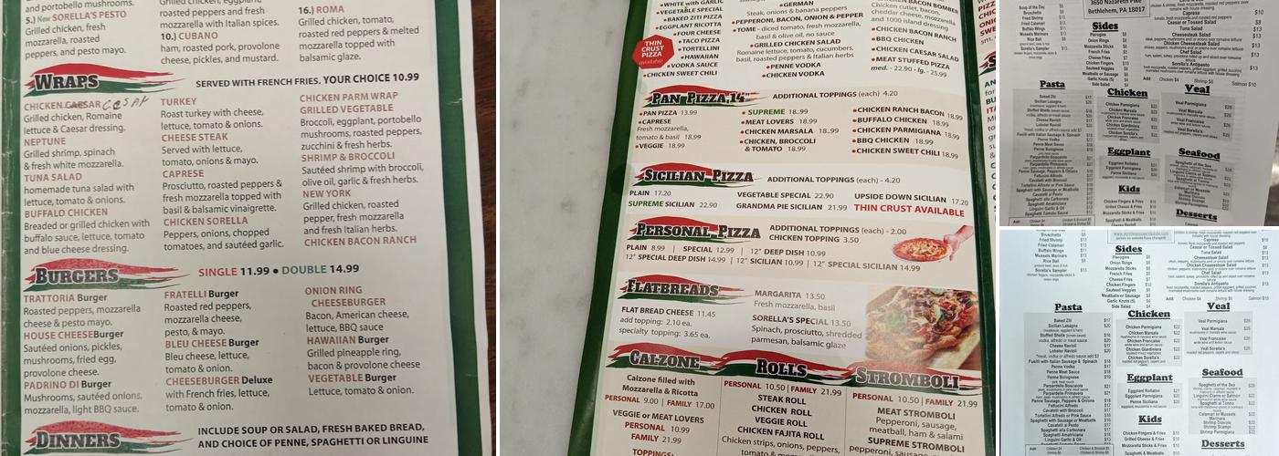 Sorella's Pizza & Pasta Menu