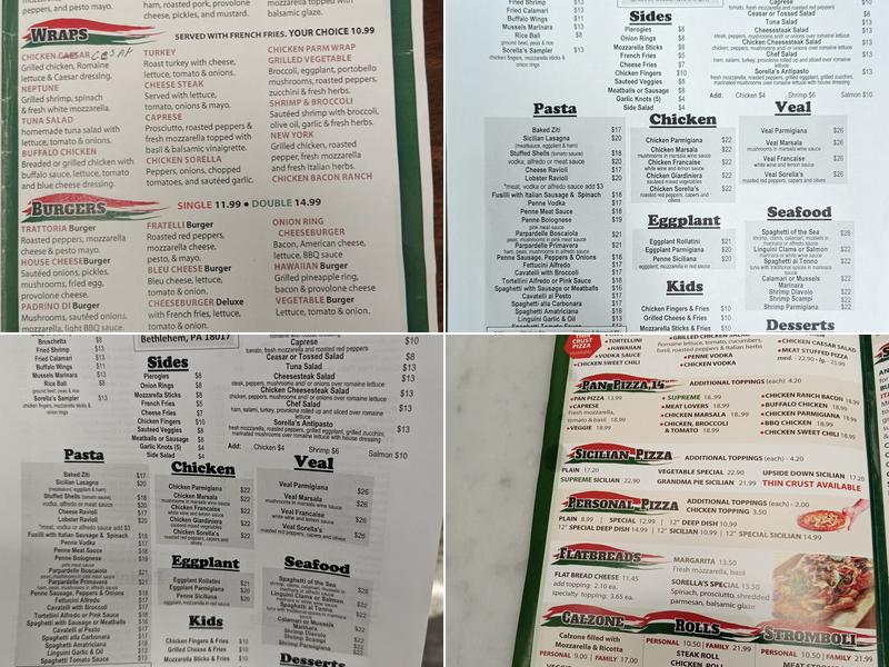 Sorella's Pizza & Pasta Menu