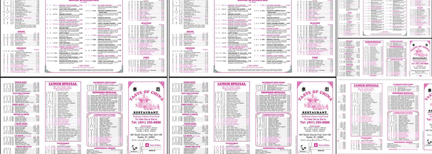 Taste of China Menu