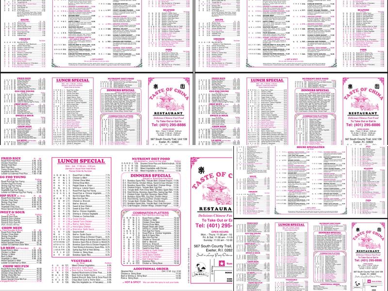 Taste of China Menu