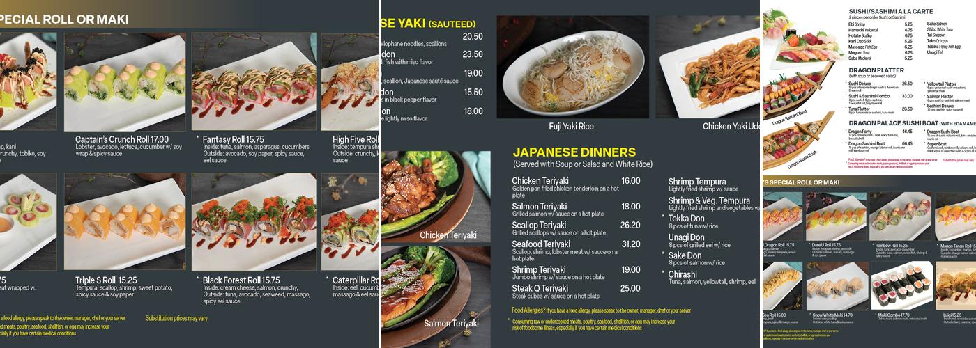 Dragon Palace of Wakefield Menu