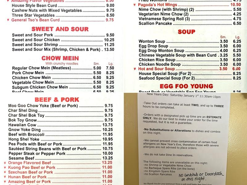 Pagoda Inn Menu