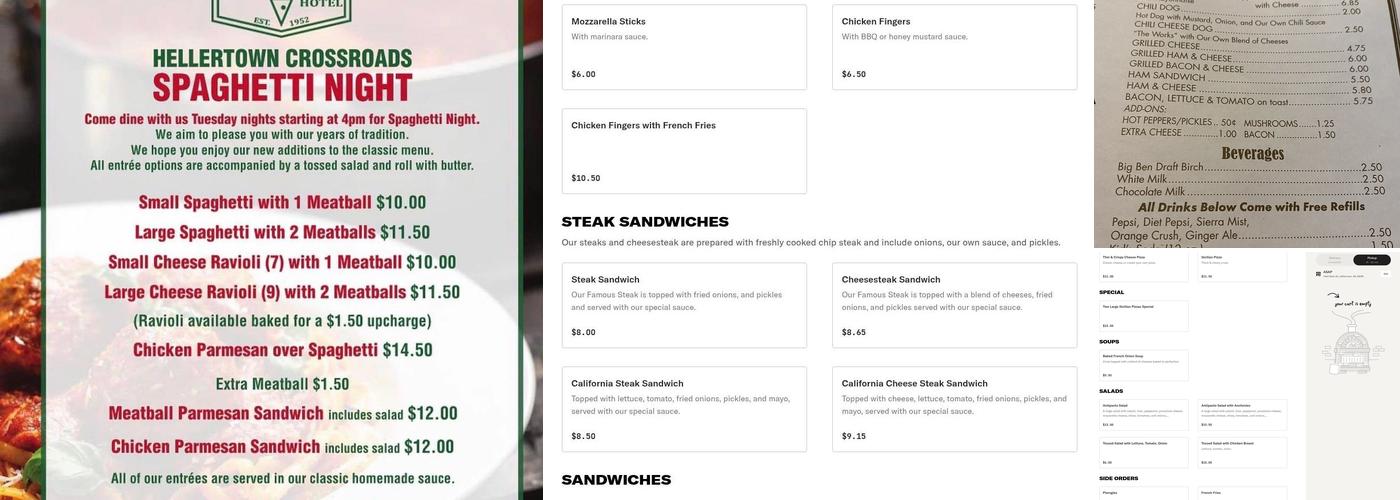 Hellertown Crossroads Hotel Menu