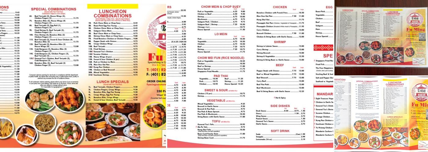 Fu Ming West Warwick Menu