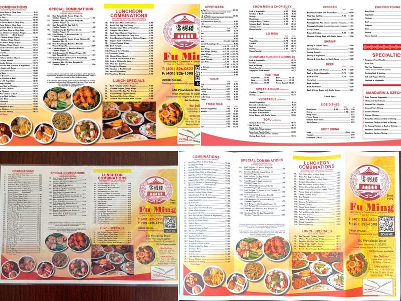 Fu Ming West Warwick Menu