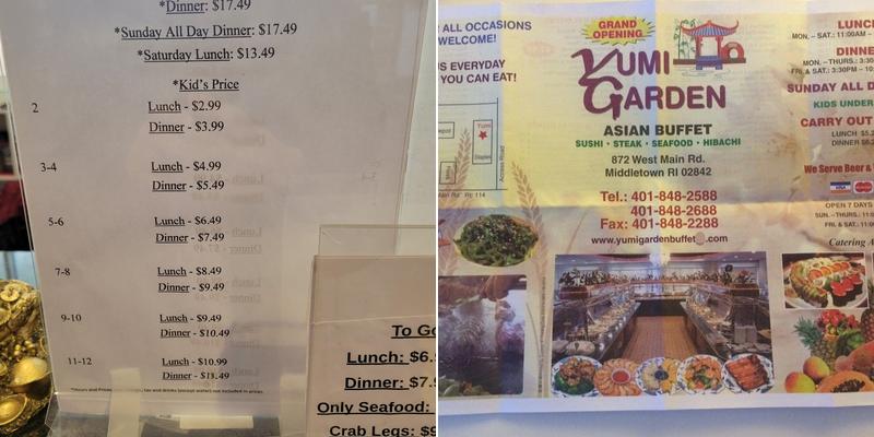 Yumi Garden Buffet Menu