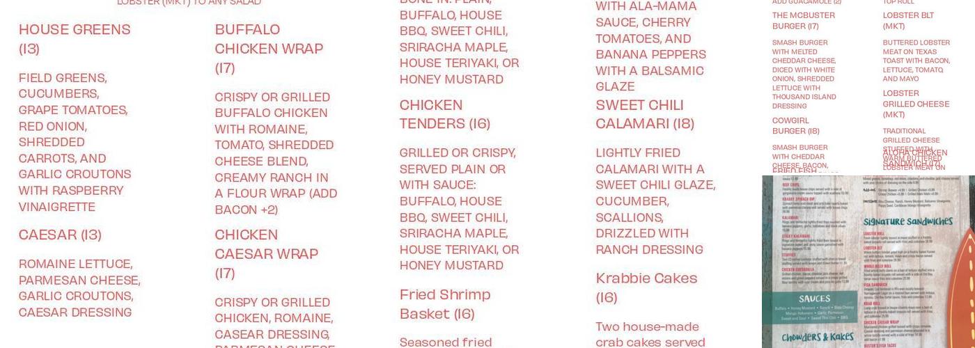 Buster Krab's Grill & Beach Bar Menu