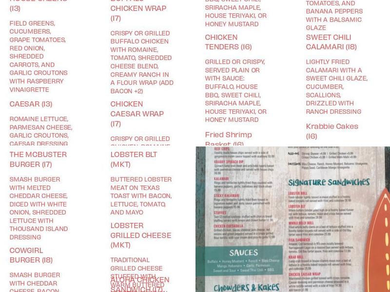 Buster Krab's Grill & Beach Bar Menu