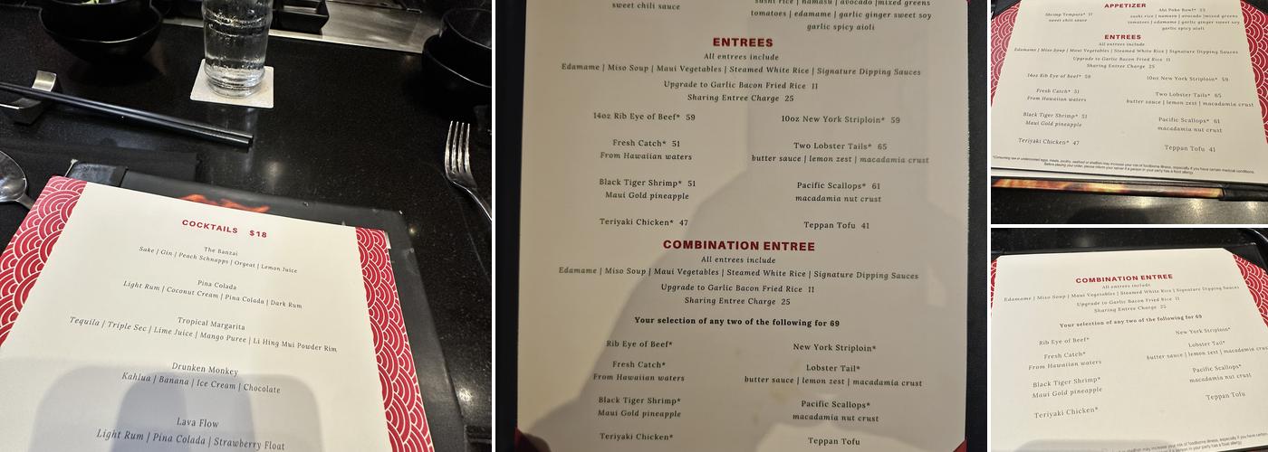 Teppan-yaki Dan Menu