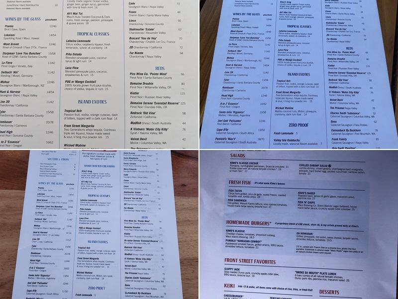 Kimo's Maui Menu