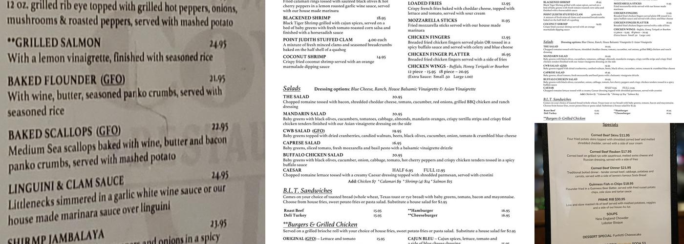 The Cove Restaurant Menu