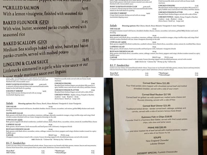 The Cove Restaurant Menu