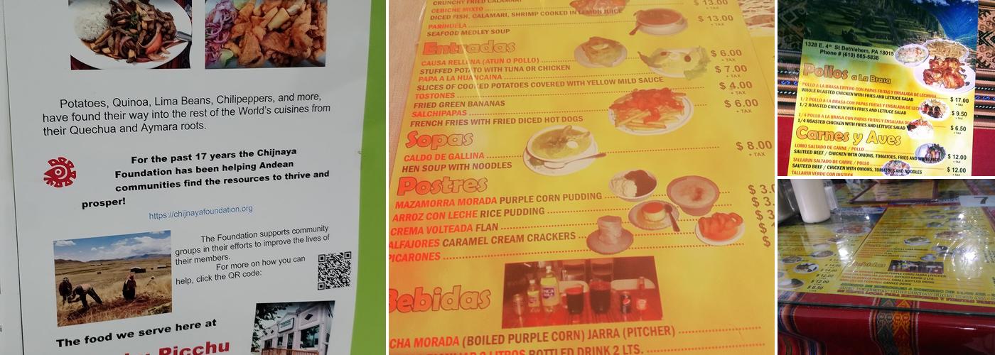 Machu Picchu Peruvian Restaurant Menu