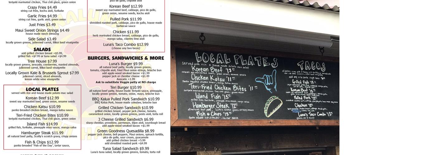 Lahainaluna Cafe Menu