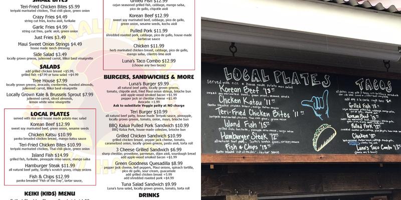 Lahainaluna Cafe Menu