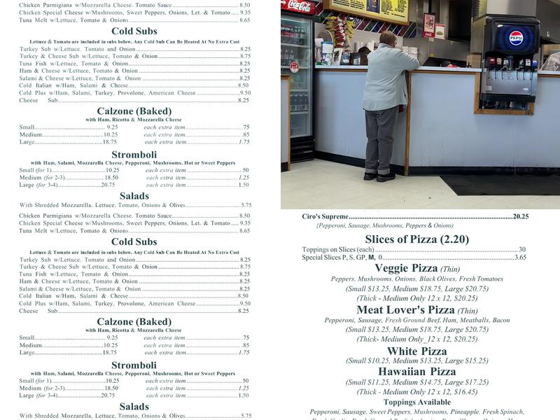 Ciro's Pizza Stuarts Draft Menu
