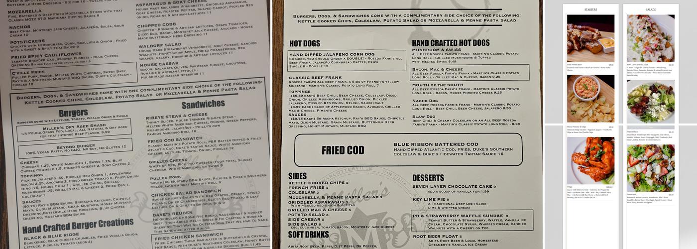 Miller's Downtown Menu
