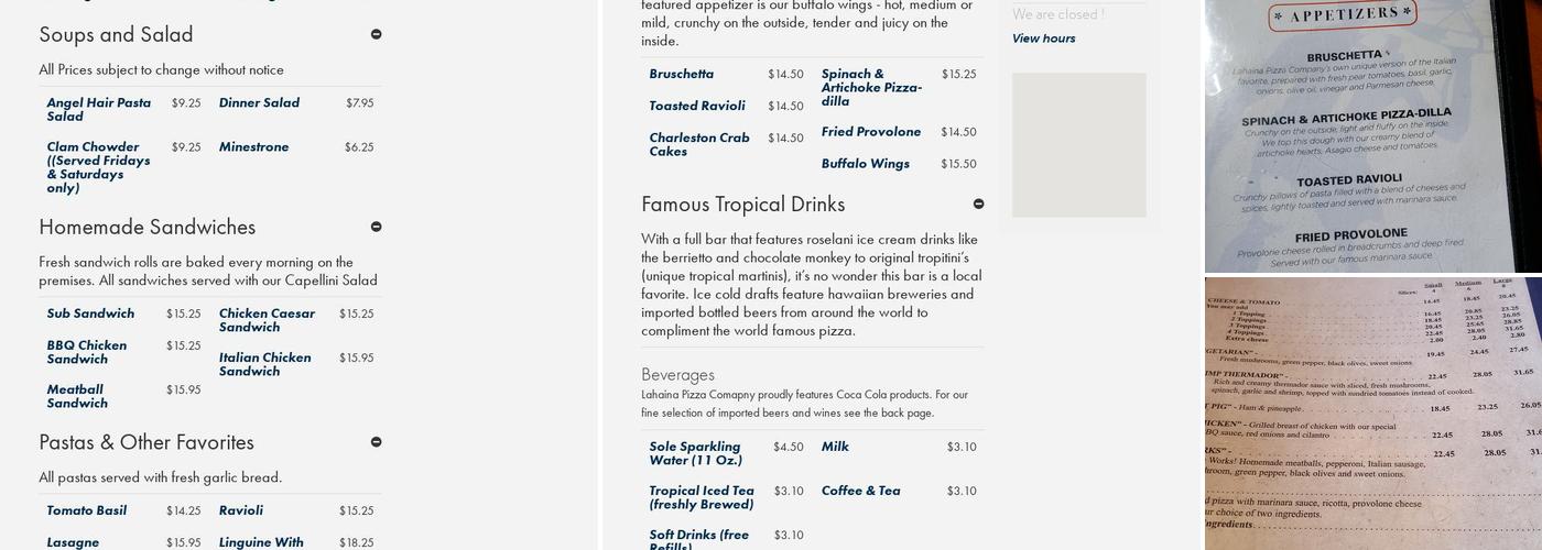 Lahaina Pizza Company Menu