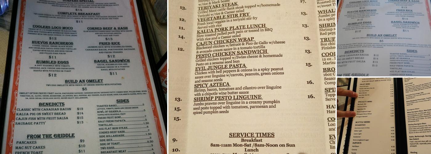 Lahaina Coolers Menu