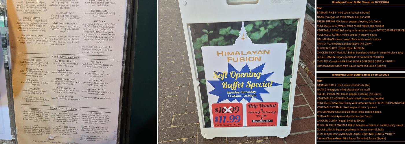 Himalayan Fusion Menu