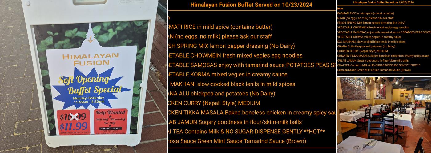 Himalayan Fusion Menu
