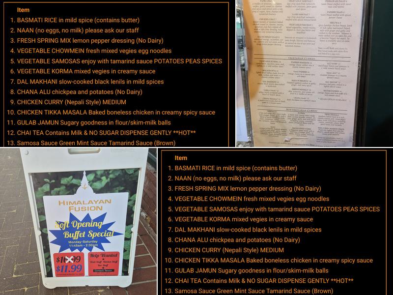 Himalayan Fusion Menu