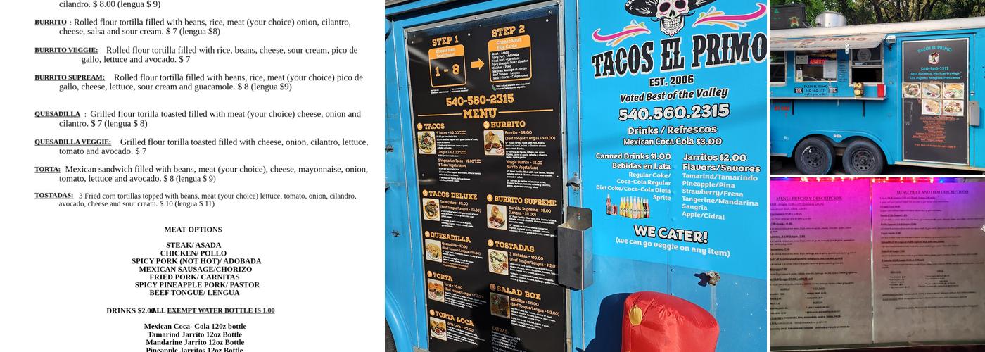 Tacos el Primo Menu