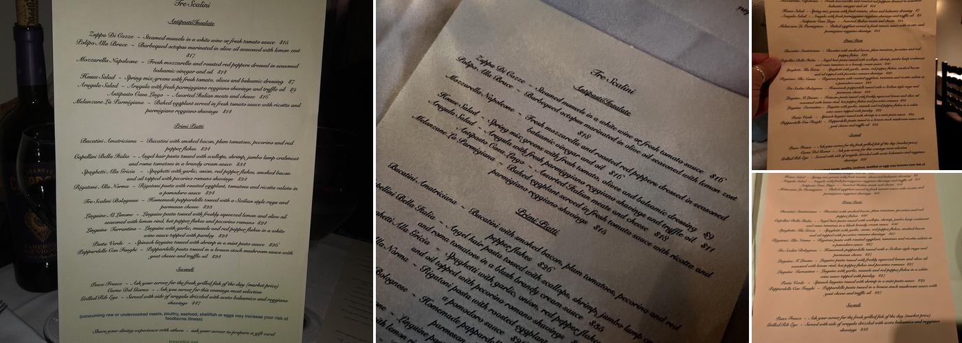 Tre Scalini Ristorante Menu