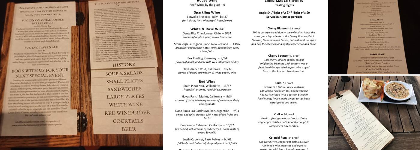 Tavern at the Sun Inn Menu