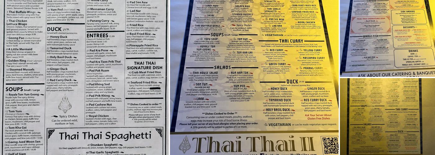 Thai Thai II Menu
