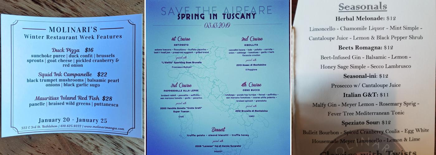 Molinari's Menu