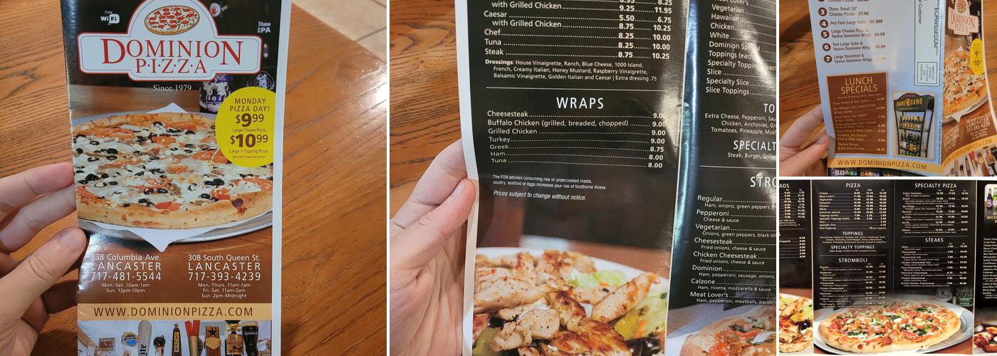 Dominion Pizza Menu