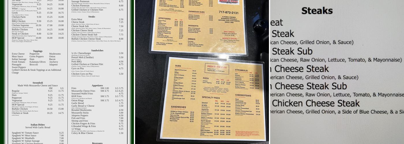 House of Pizza Menu