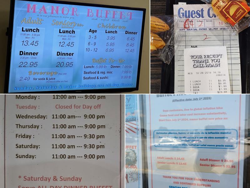 Manor Buffet Menu