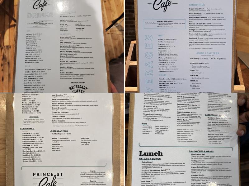 Prince Street Cafe, Lancaster Menu