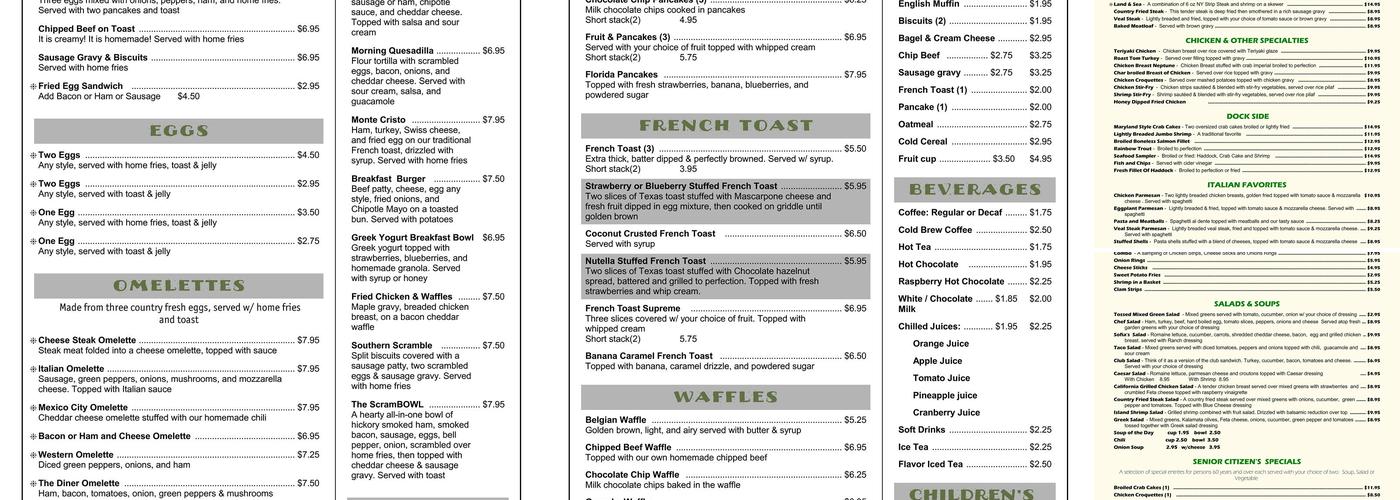 Evergreen Diner Menu