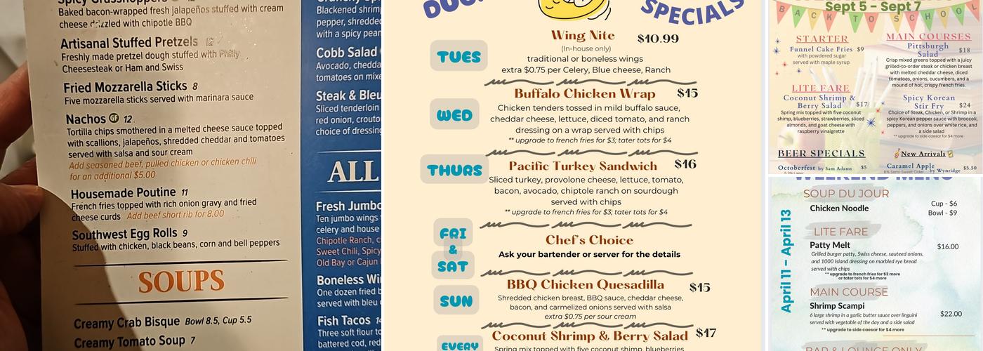 Lucky Ducks Bar & Grille Menu