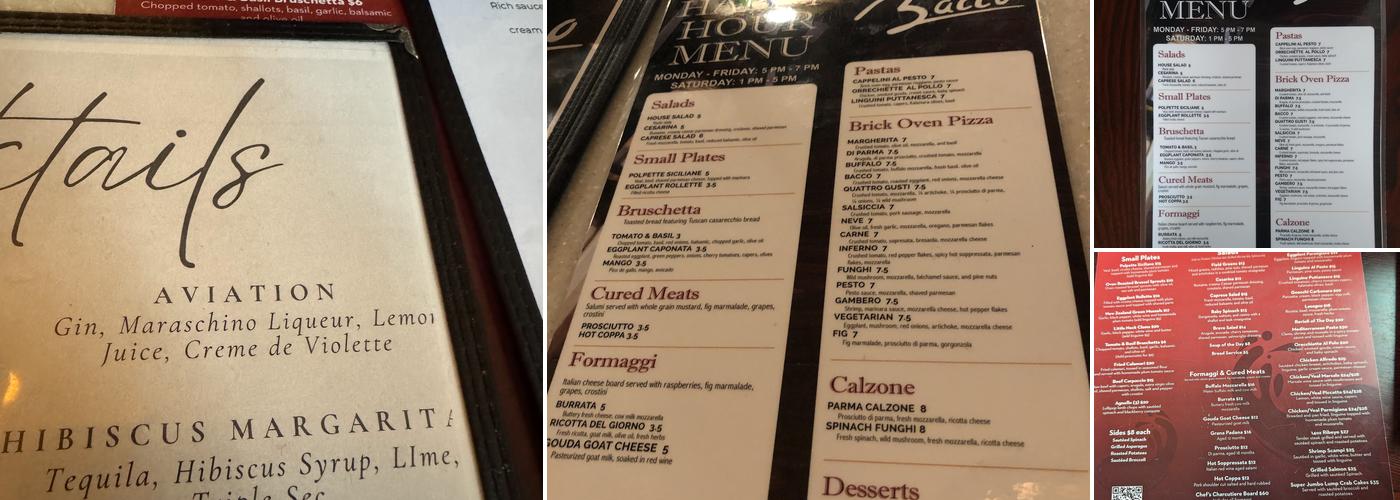 Bacco Pizzeria and Wine Bar Menu