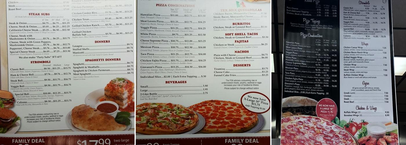 Giovanni's Pizza Menu