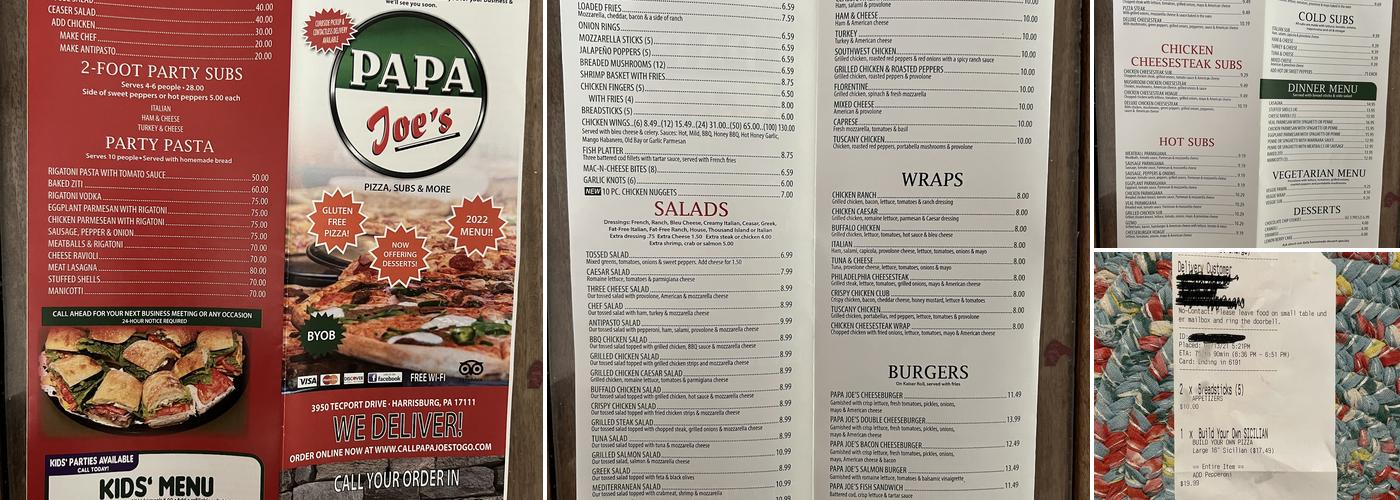 Papa Joe's Pizza and Subs Menu
