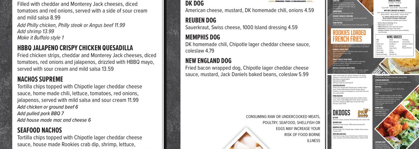 Rookie's Craft Burger Bar Menu