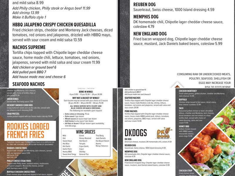 Rookie's Craft Burger Bar Menu