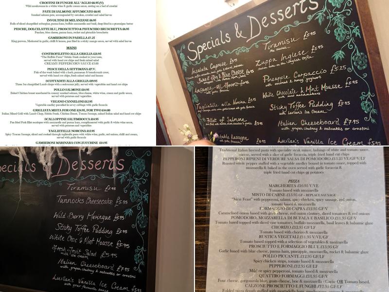 The Kettlebridge Inn, Bar & Italian Restaurant Menu